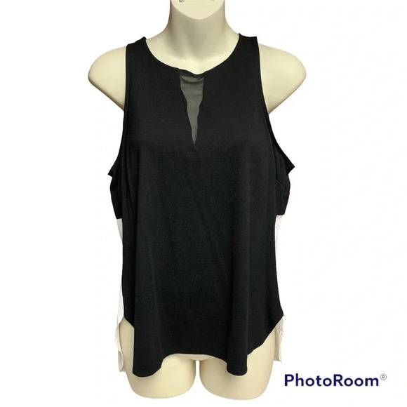 Banana Republic black/white sleeveless top size medium petite back zipper - Picture 1 of 10